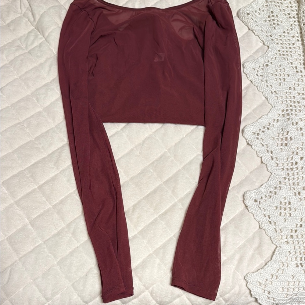 Parade sheer burgundy Long Sleeve Bodysuit